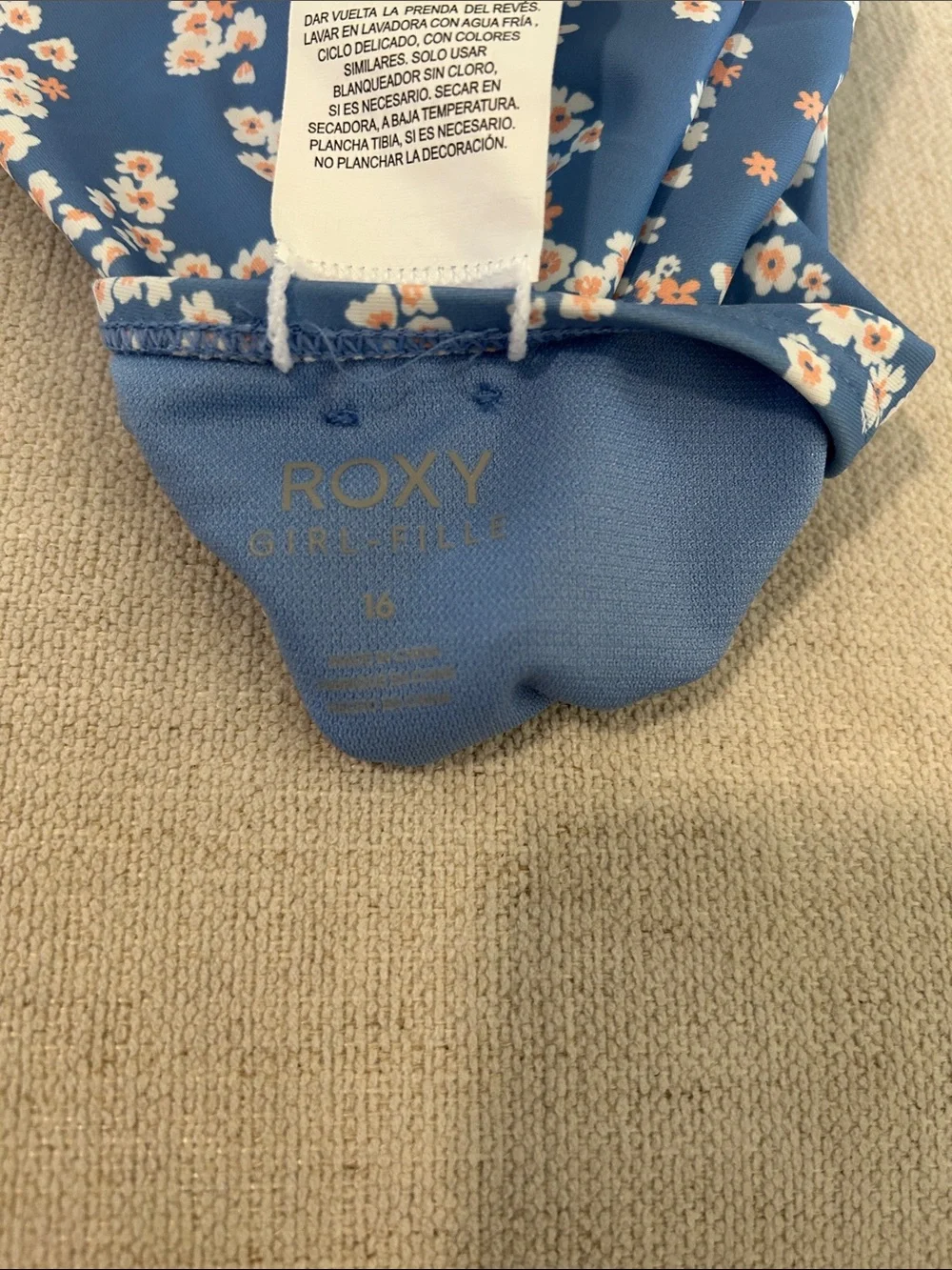Roxy Big Girls Floral Print Halter One-Piece Swimsuit, Blue Flowers Size 16, NWT